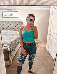 Bri Washed Ribbed Tank Top - Teal