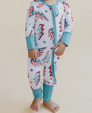 Load image into Gallery viewer, Checkered Bolts Bamboo Zip Romper
