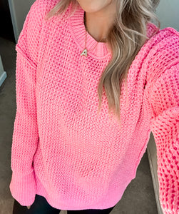 Stay Comfy Oversized Knit Sweater - Pink