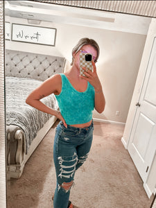 Bri Washed Ribbed Tank Top - Teal